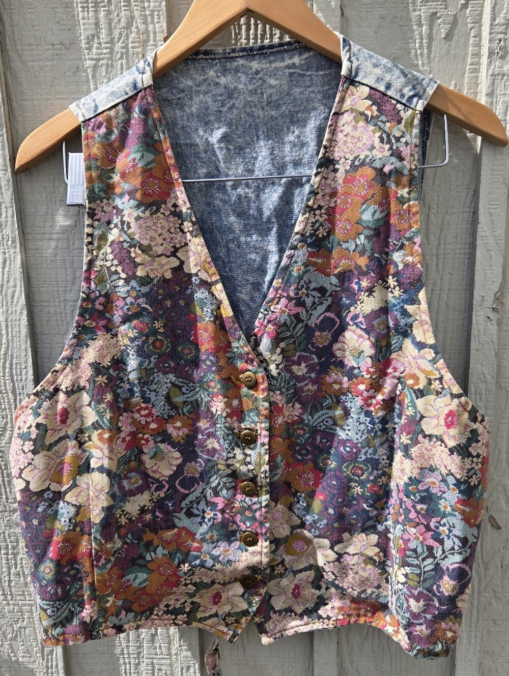 Vintage 90s Woven Floral Tapestry Vest Cottagecore Indie M/L